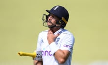 England batsman Joe Root reacts after being out