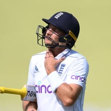 England batsman Joe Root reacts after being out