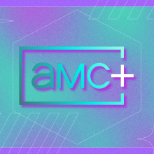 AMC Plus logo with teal and purple background