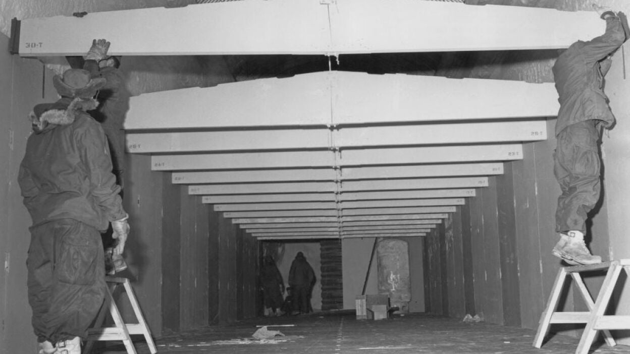 The U.S. Army Polar Research and Development Center building tunnels at Camp Century in Greenland in 1959.