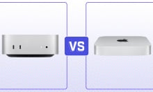 A face-off template that features the M2 Mac mini and the M4 Mac mini