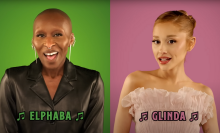 Cynthia Erivo and Arianda Grande appear on green and pink backgrounds, respectively.