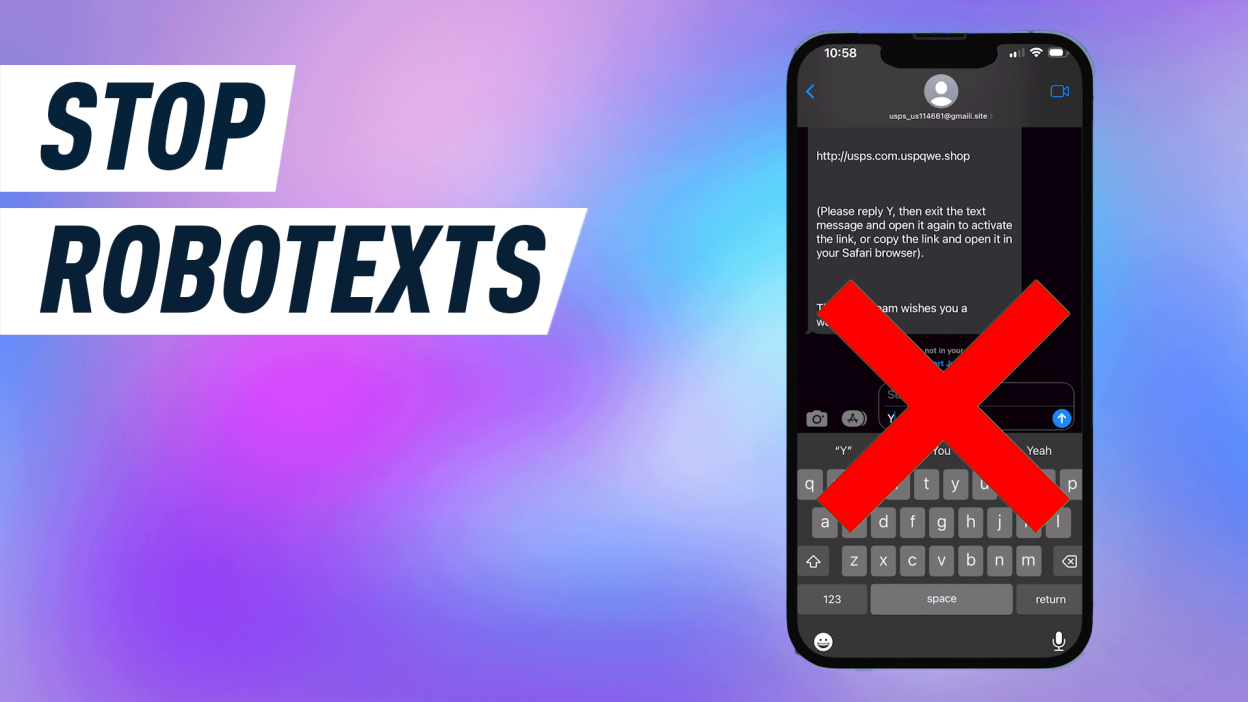 iphone with a red X over the screen showing a robotext