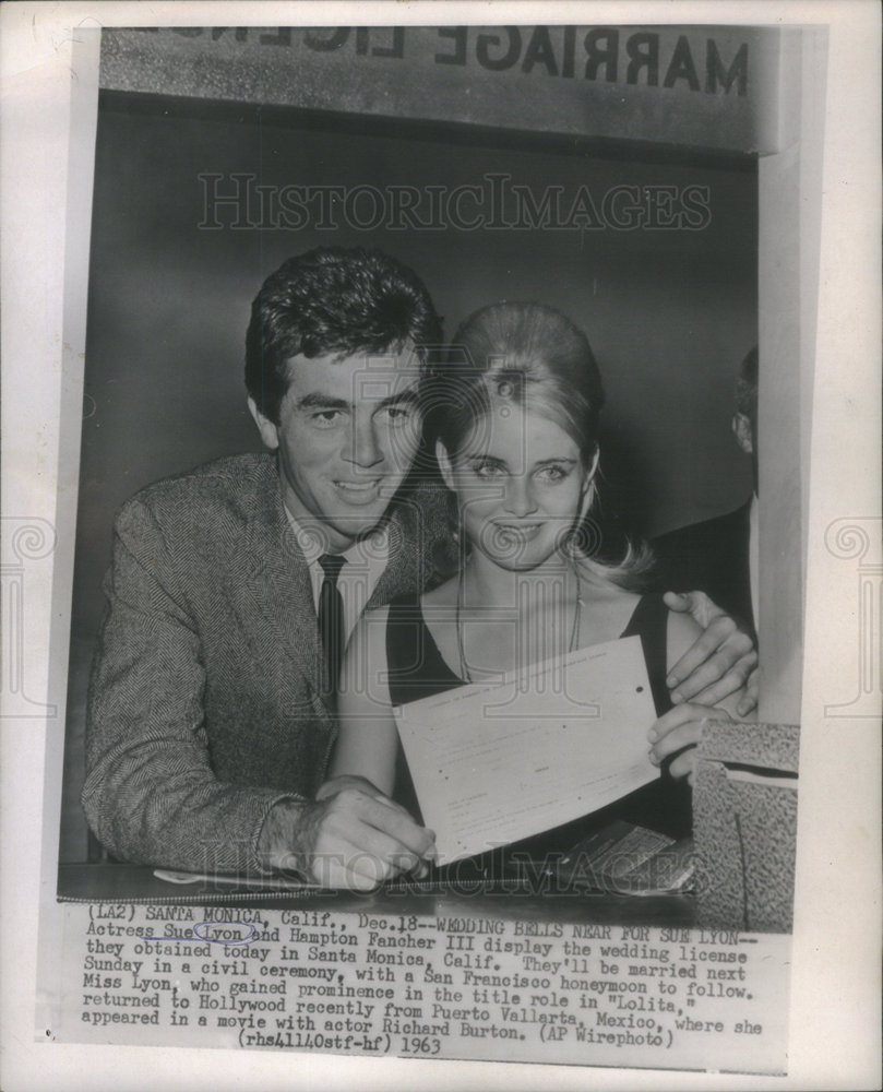 1963 Press Photo Marriage License Actress Sue Lyon First Husband Hampt ...