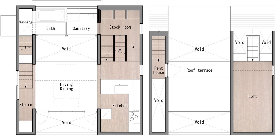 A Split Level Small  House  in Tokyo for a Young Couple