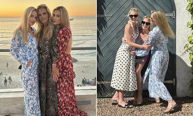 Lady Amelia and Lady Eliza Spencer look stylish as they pose next to rarely seen mother