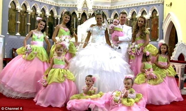 Lavinia with her groom Edward and bridesmaids, pictured, featured in Channel 4 series My Big Fat Gypsy Wedding when they wed the in small Irish town of Rathkeale ¿ the spiritual home of Irish travellers