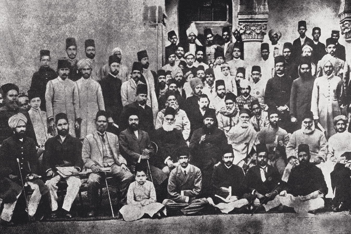 Allama Iqbal (standing; third from right) at the 1904 annual session of the Anjuman-i-Himayat-i-Islam in Lahore. One of Anjuman’s objectives was to provide education to the Muslims of India, and it established the Islamia College for Women and the Islamia College, Lahore, in addition to several schools for boys and girls. In 1919, Allama Iqbal was appointed general secretary of the organisation. Photo: The Allama Iqbal Collection.