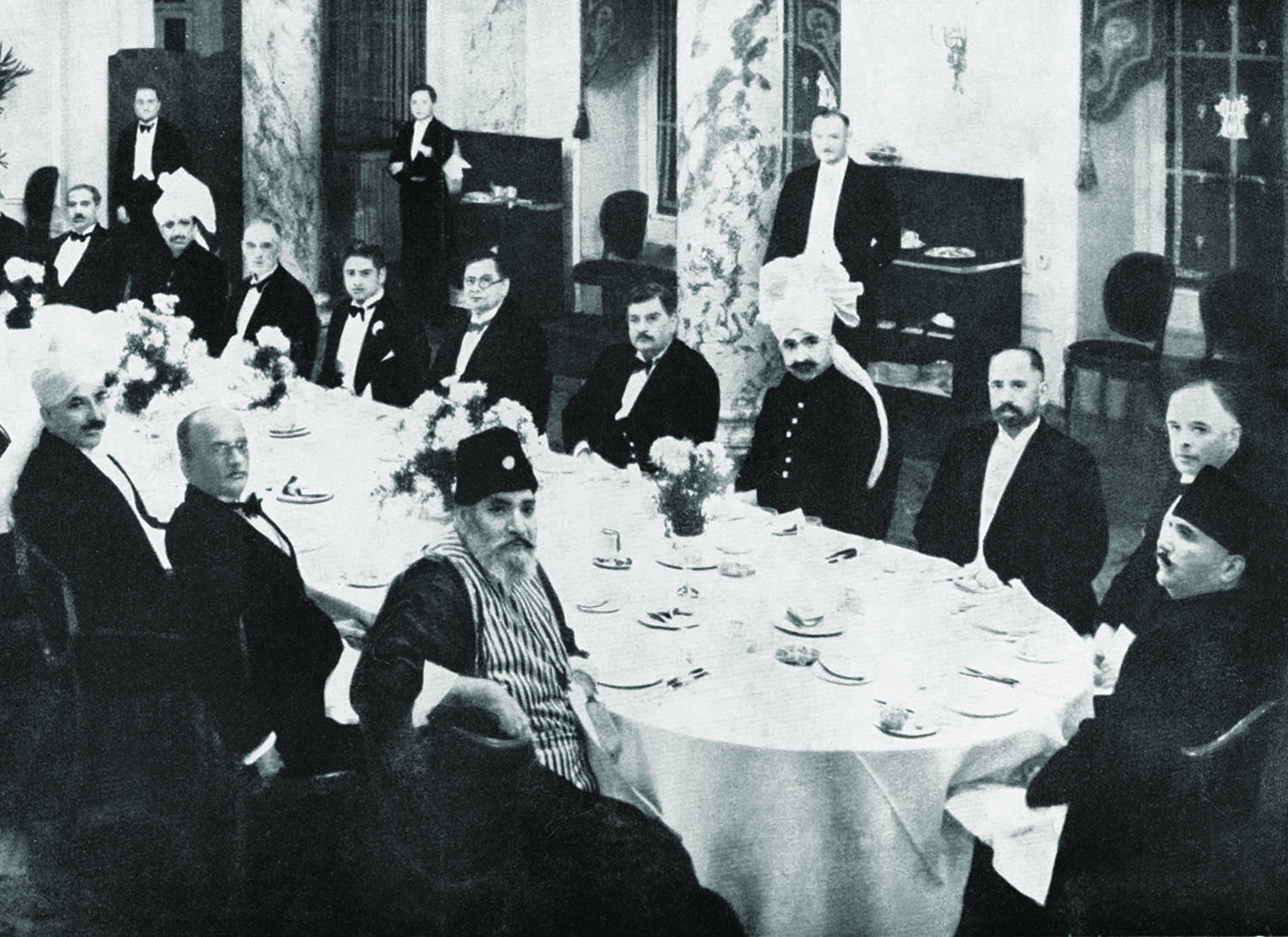 Allama Iqbal (extreme right) with other delegates at a reception following the Second Round Table Conference in London 1931.  Photo: Iqbal Academy.