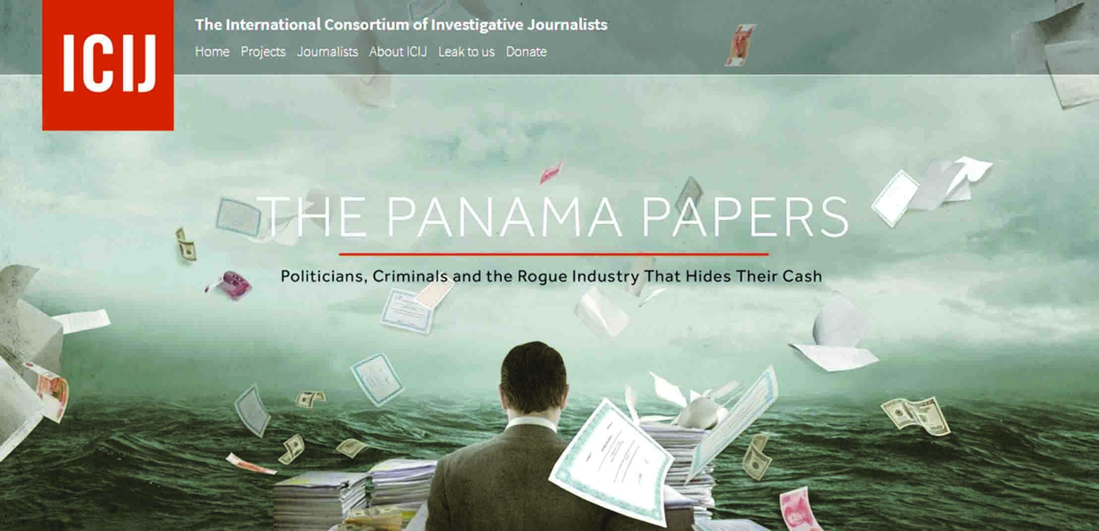 A screenshot of the official website of the International Consortium of Investigative Journalists (ICIJ) which took the political elite by surprise with what subsequently came to be known as The Panama Papers.