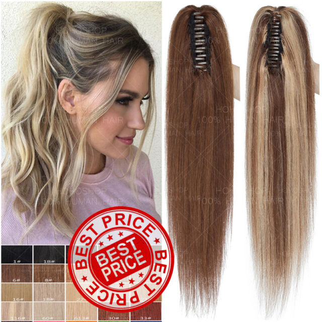 Magic Wrap Ponytail Claw Clip In Remy Human Hair Extensions Straight ...