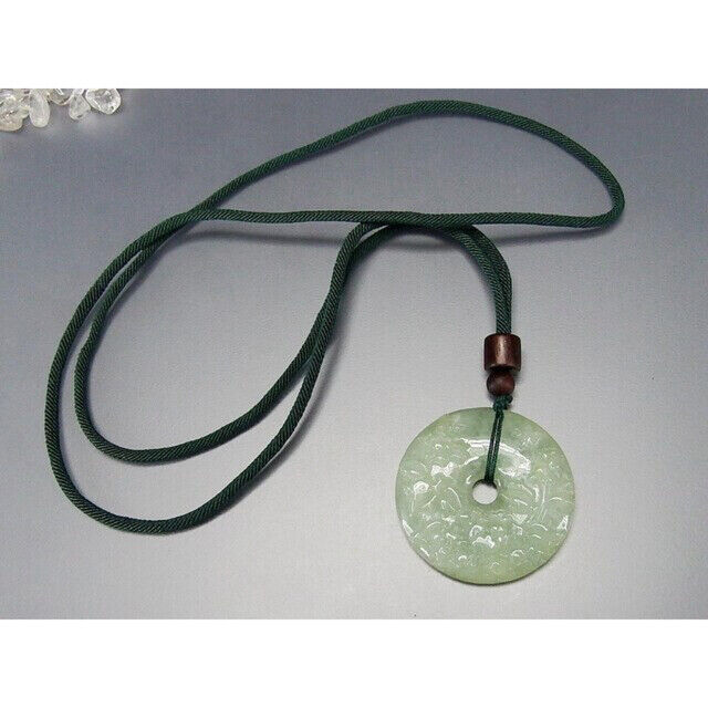 Unbrand Jade round flower carved pendant neck str… - image 3