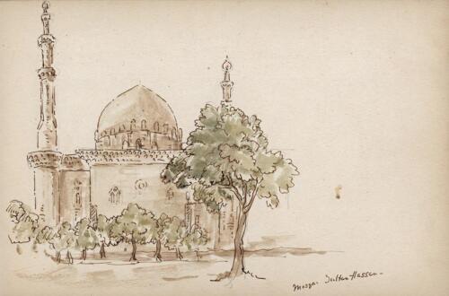 MOSQUE SULTAN HASSAN CAIRO EGYPT Watercolour Painting 1888 - MARY E ...