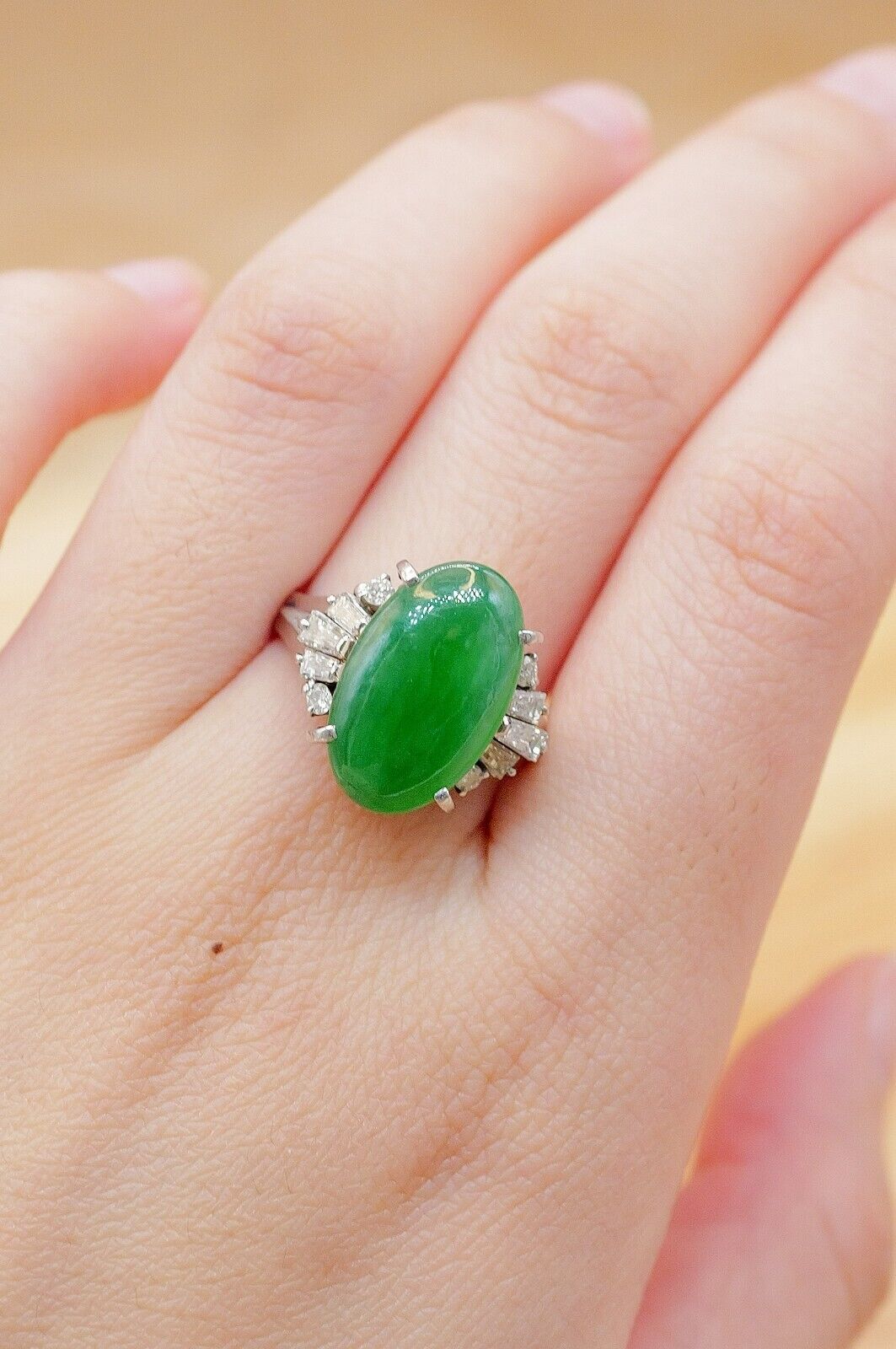 PT850 Jade Diamond0.5ct Ring - X4602 - image 3