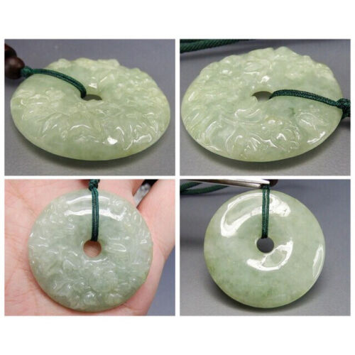 Unbrand Jade round flower carved pendant neck str… - image 1