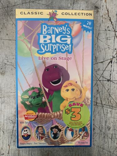 Barneys Big Surprise Live on Stage VHS 1998 White Tape Barney Cartoon ...