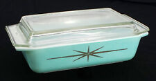 1960 PYREX Gold & Turquoise Starburst Promo 2Qt Cinderella Casserole Dish #575-B