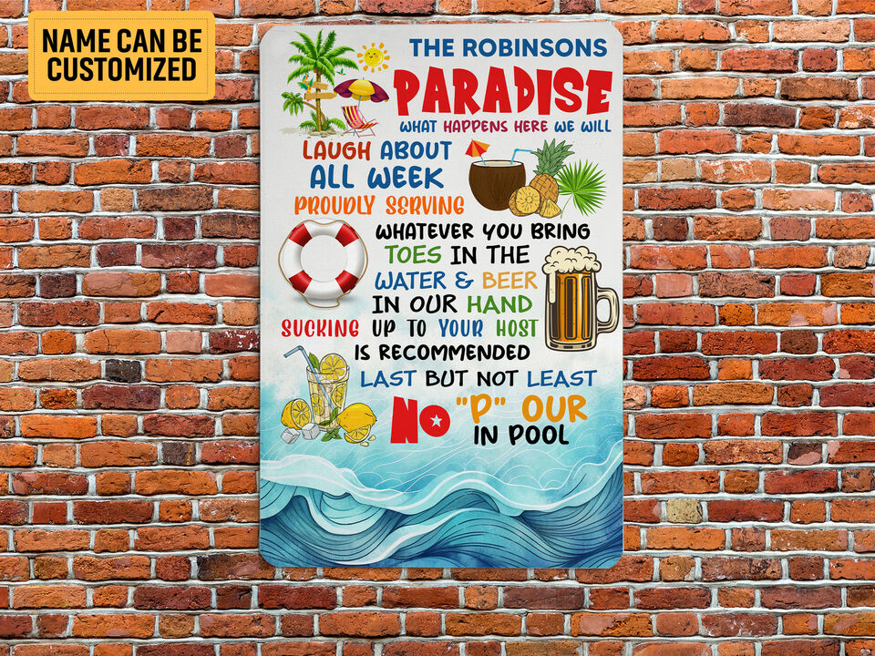 Custom Swimming Pool Paradise Metal Sign Funny Pool Rules Pool Bar ...