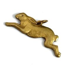 Vintage Brass Charm Running Rabbit Tiny Pendant Jewelry