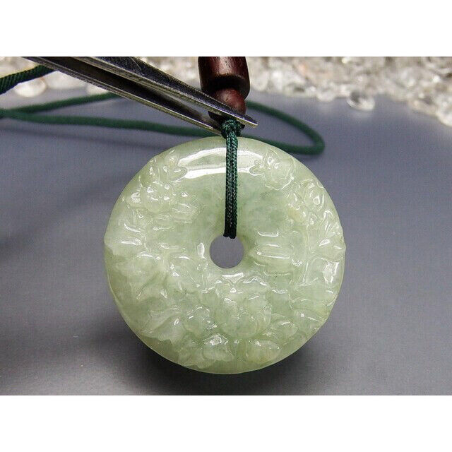 Unbrand Jade round flower carved pendant neck str… - image 2