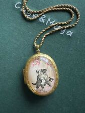 Vintage Wedding Cat Pattern Locket Pendant Oval Photo Locket Necklace 24''