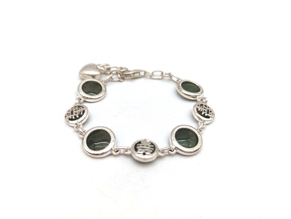 Vintage Jade & Sterling Silver Chinese Good Fortu… - image 3