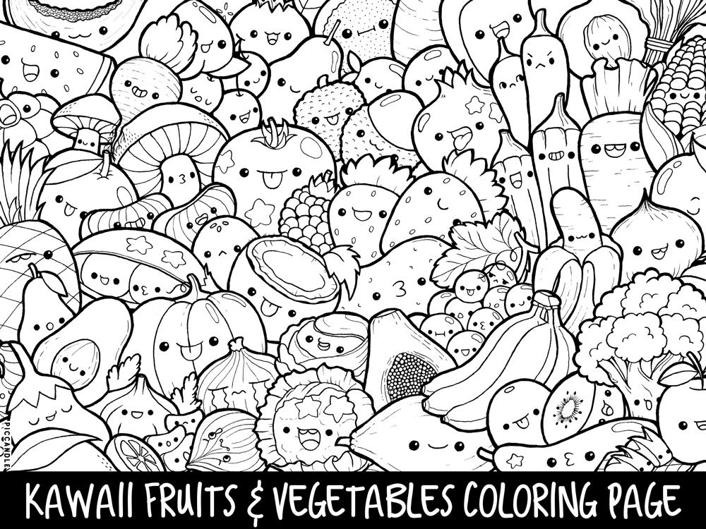 Fruits & Vegetables Doodle Coloring Page Printable | Etsy