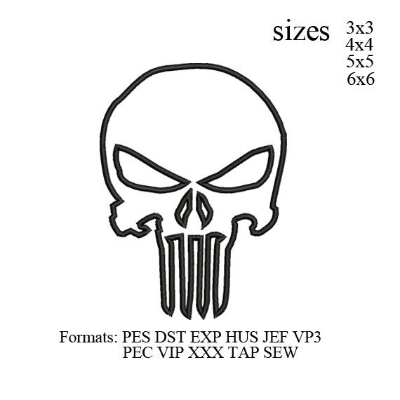 Punisher Skull Outline Embroidery Machine. Embroidery Pattern - Etsy