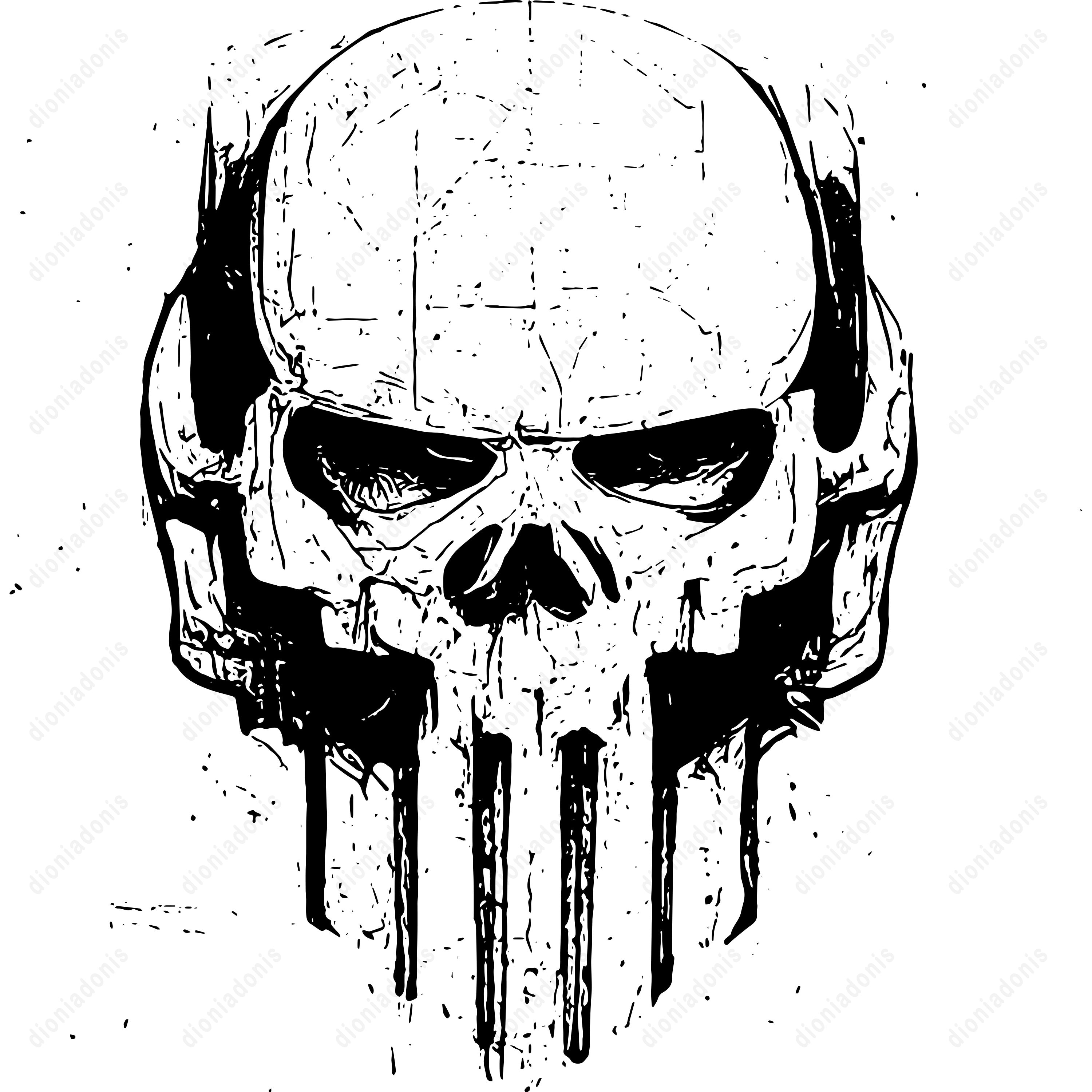 Distressed Punisher Type Crâne SVG Fait à la main, Distressed, Grunge ...