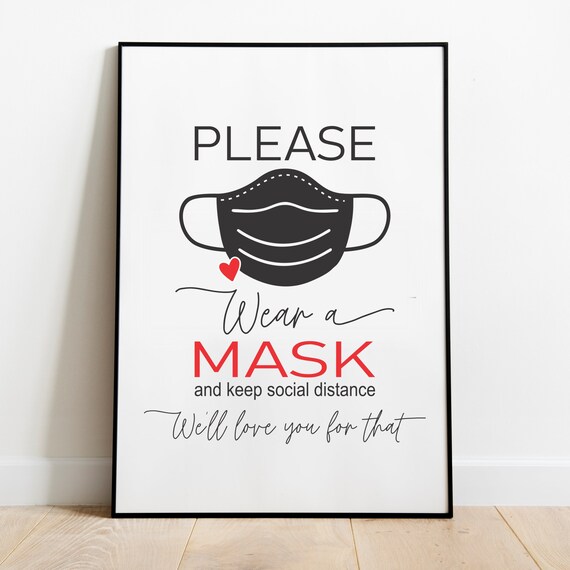 Wear a Mask Sign Please Wear a Mask and Keep Social Distance | Etsy