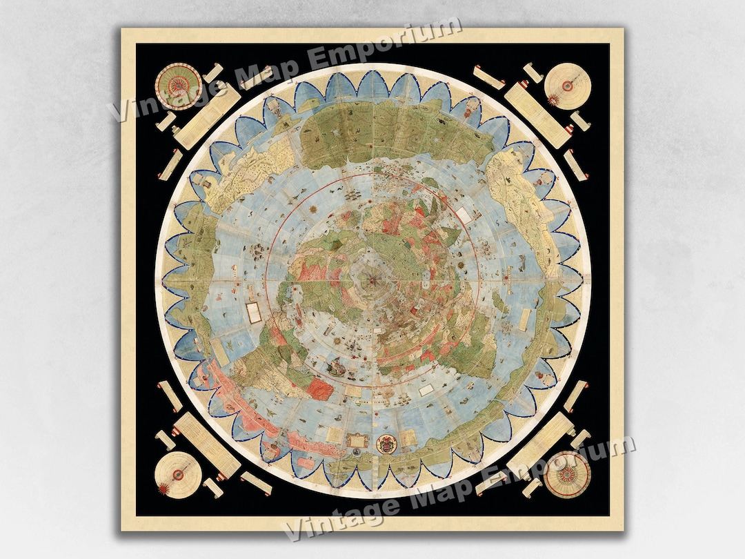 1587 Flat Earth Map Of The World Urbano Monte Historic Wall, 55% OFF