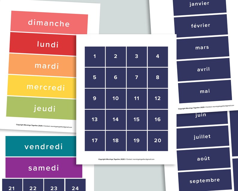 French Preschool Kids Calendar Board Printable Pages | Etsy