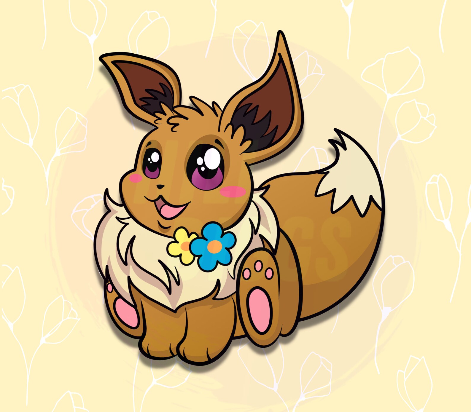 Eevee Handmade Glossy Sticker Pokemon Floral Cute Pokemon - Etsy