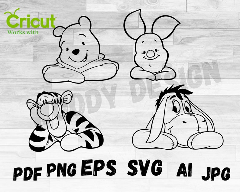 Winnie Friends Outline SVG Winnie Outline Pooh Outline | Etsy