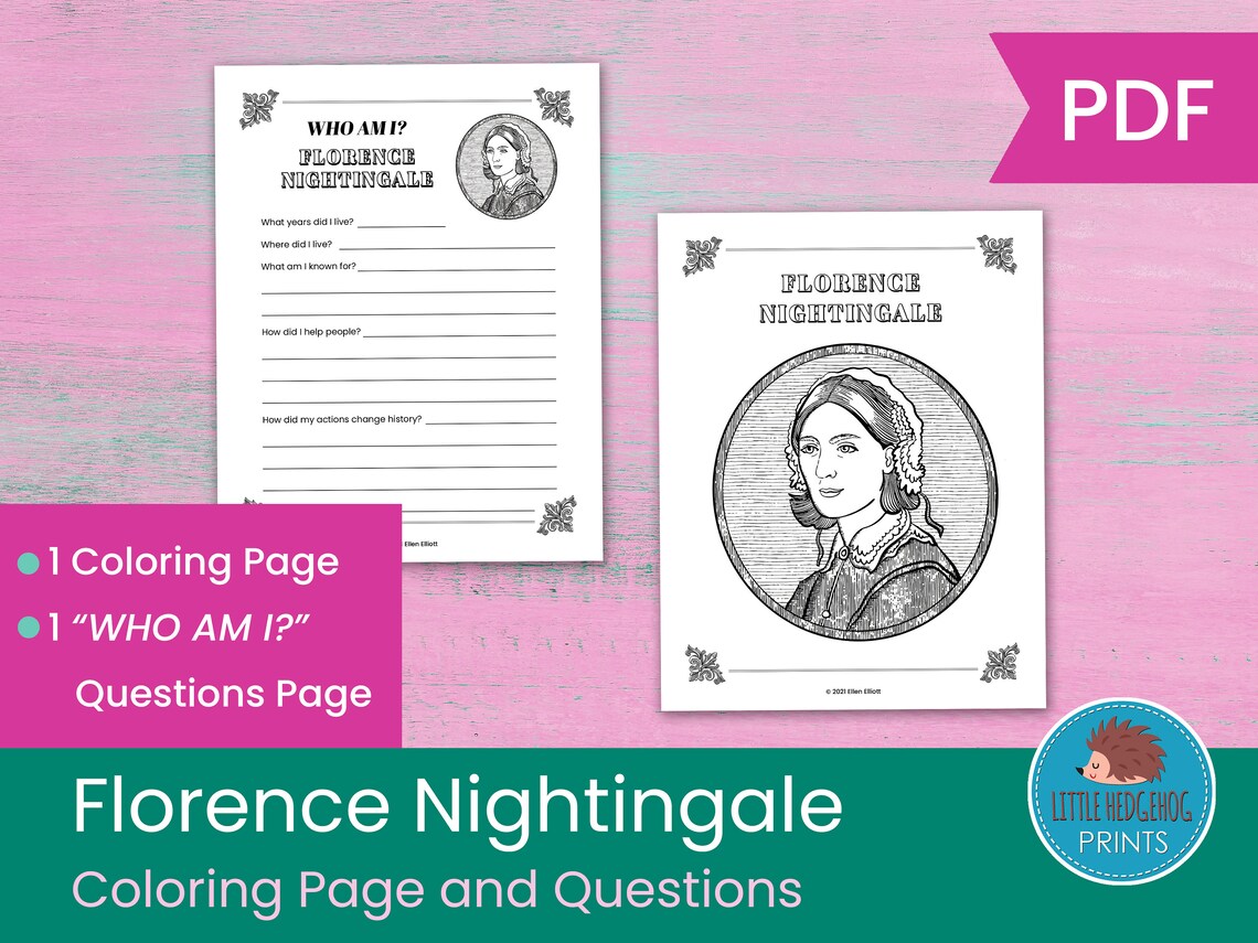 Florence Nightingale Coloring Page and Worksheets - Etsy