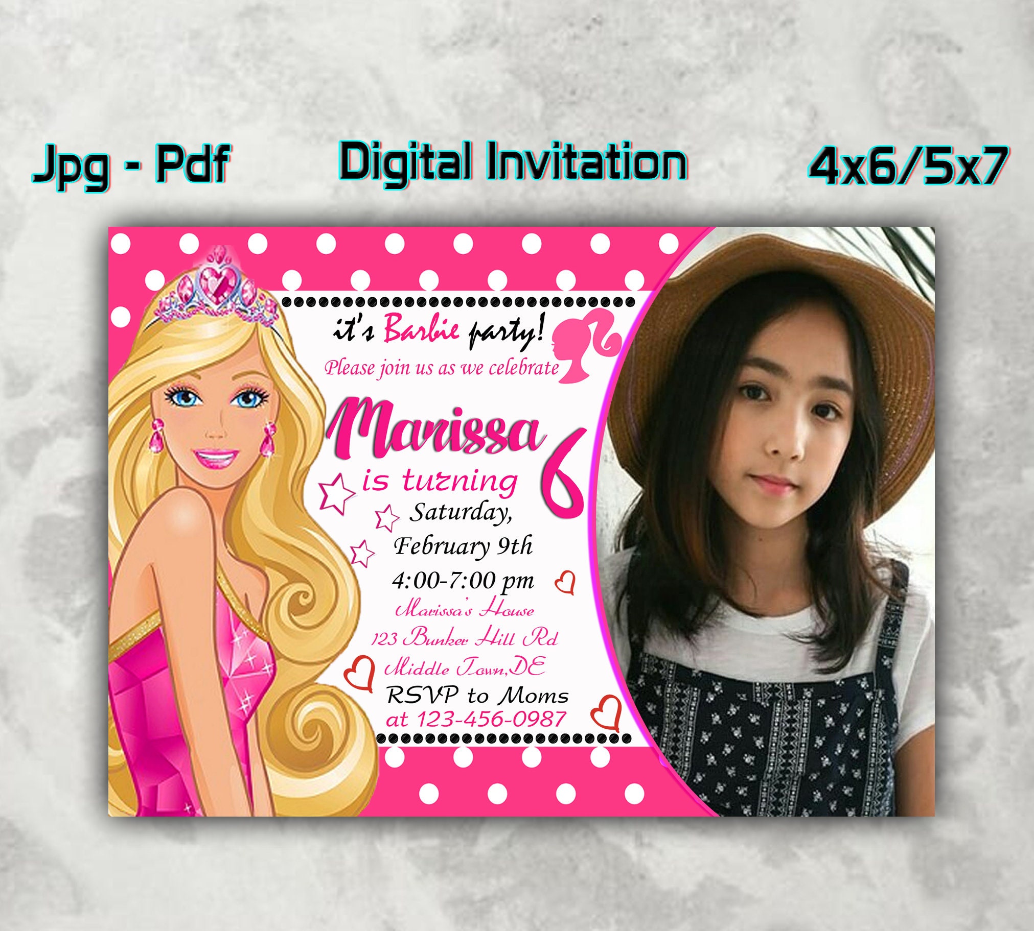 Barbie Birthday Invitations Barbie Invitation digital Barbie | Etsy