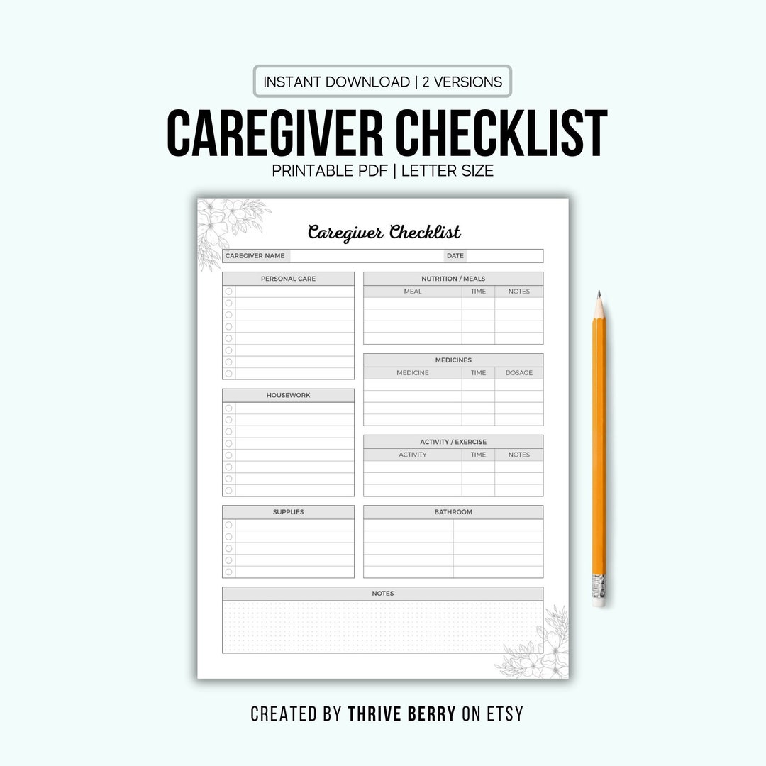 Caregiver Daily Checklist, Caregiver Daily Log, Nanny Log, Printable ...