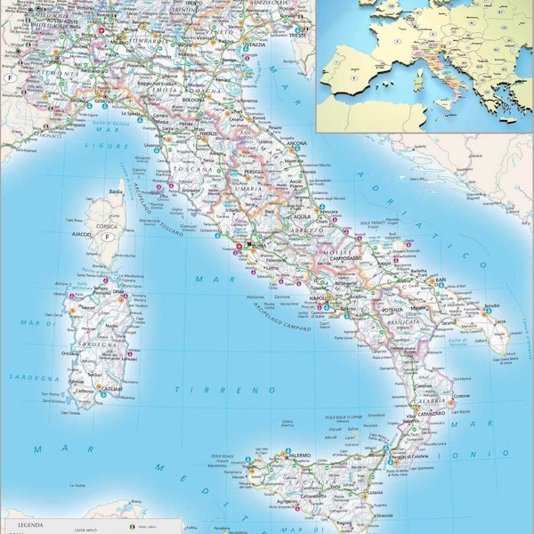 Italy Detailed Map - Etsy