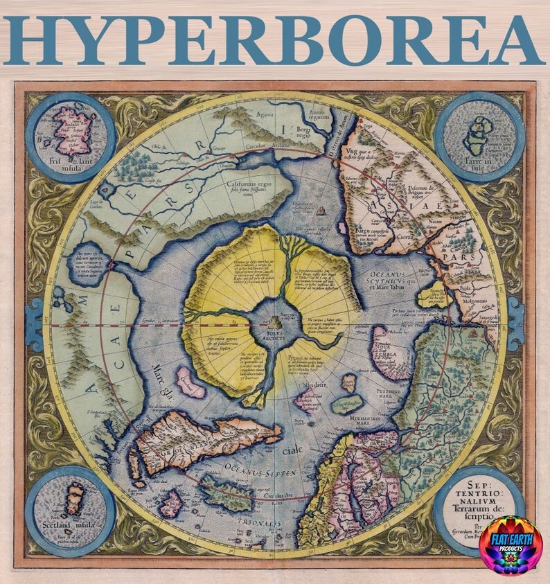 Flat Earth Hyperborea North Pole World Map Canvas Poster XL - Etsy