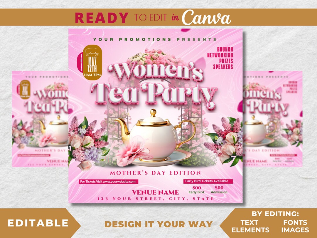 Editable Flyer Template, Luxury Tea Party, Women's Day, Women's ...