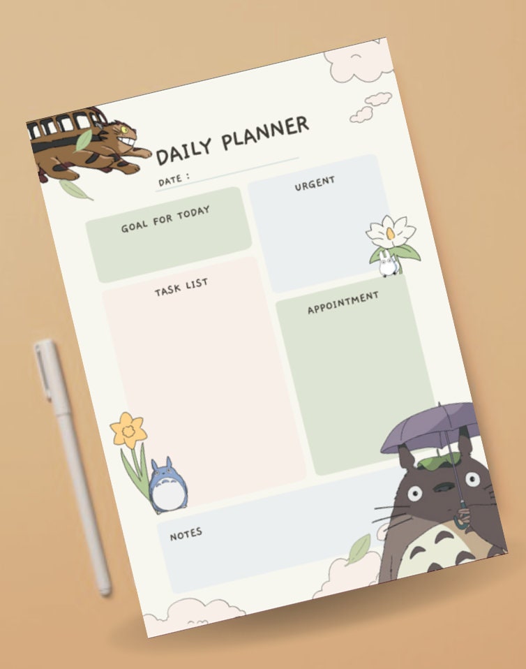 DAILY PLANNER, Studio Ghibli TOTORO Themed, Digital and Printable ...