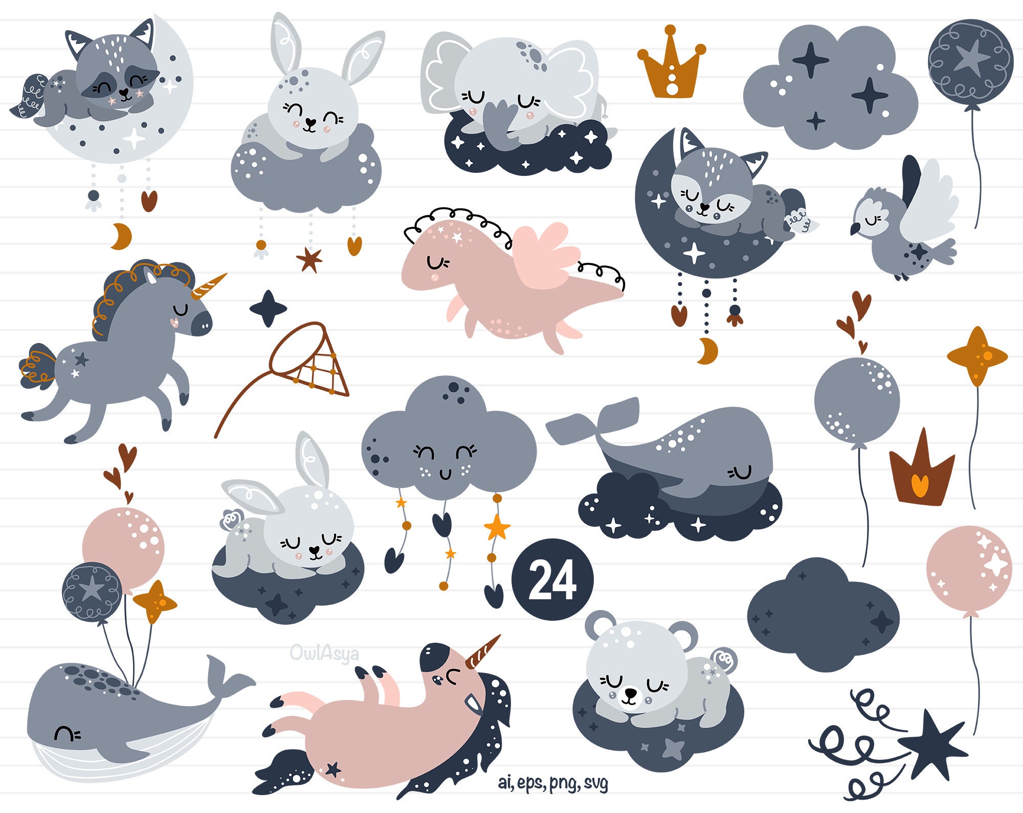 Good Night SVG, Animals Clipart, Moon PNG, Sweet Dreams, Sleep Tight ...