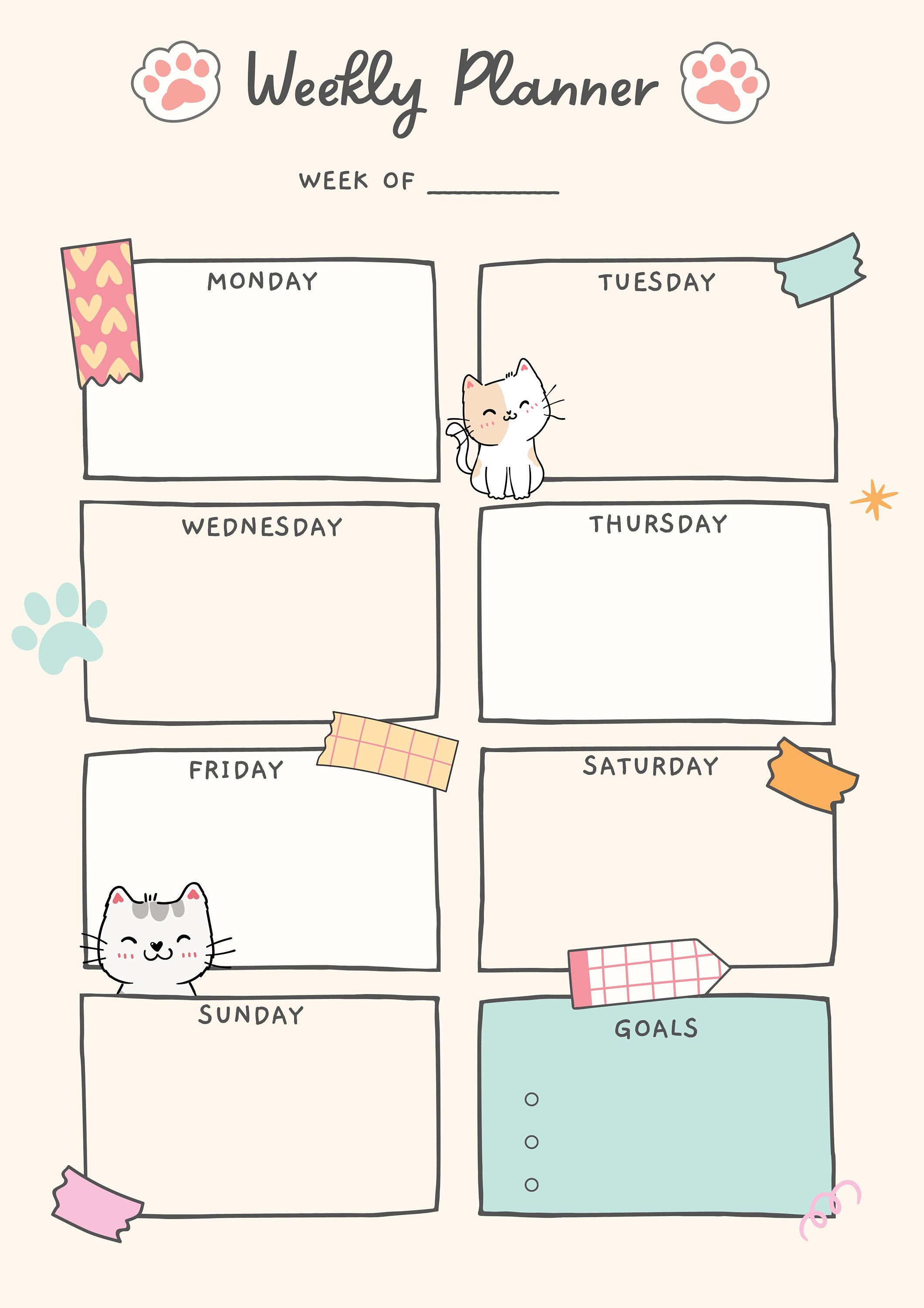 Printable Planner. Fillable Planner. Cute Pastel Cat Planner - Etsy