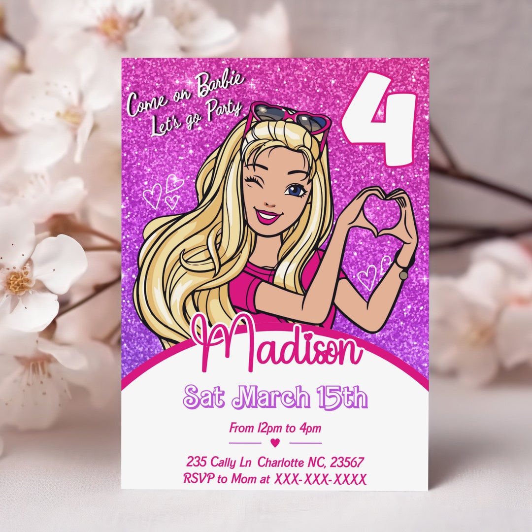 Editable Barbi Invitation, Pink Doll Birthday Party, Barbe Party, Barbi ...