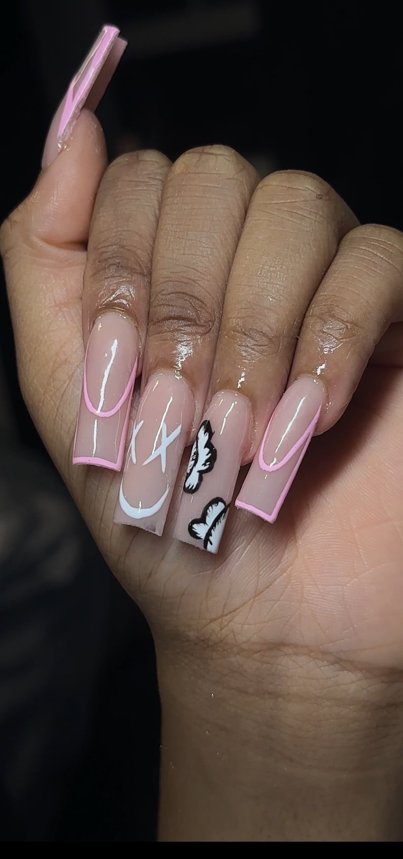 Pink Kaws Nails Set Acrylic Nail Art Cute Nail Designs Nail - Etsy UK