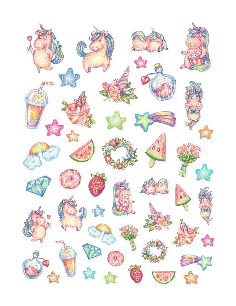 RAINBOW UNICORN Printable Stickers Kawaii Stickers Unicorn - Etsy ...