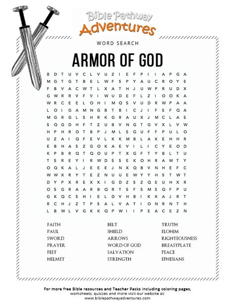 Bible Word Search: Paul Visits Ephesus | Children Church | Armor of god ...