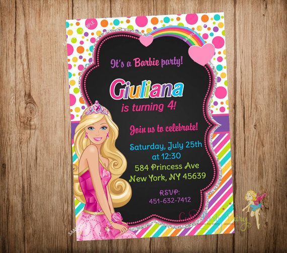 Barbie Invitation Rainbow Barbie Party por CutePartyFairy en Etsy ...