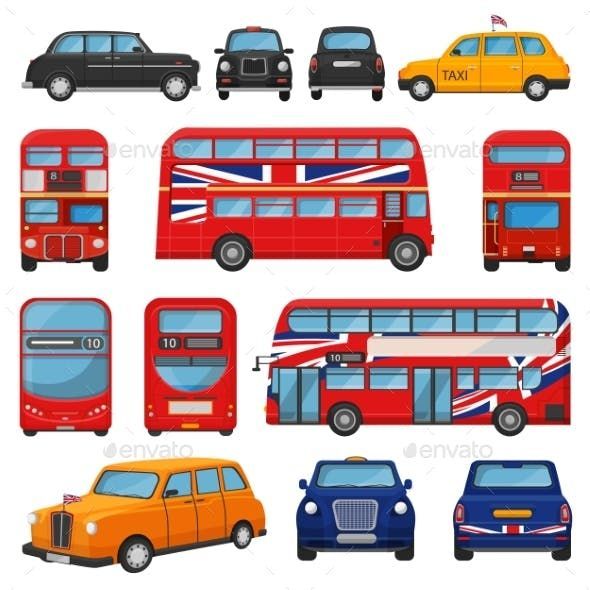 London Car Vector British Cab Taxi and UK Red Bus | Red bus, Car vector ...