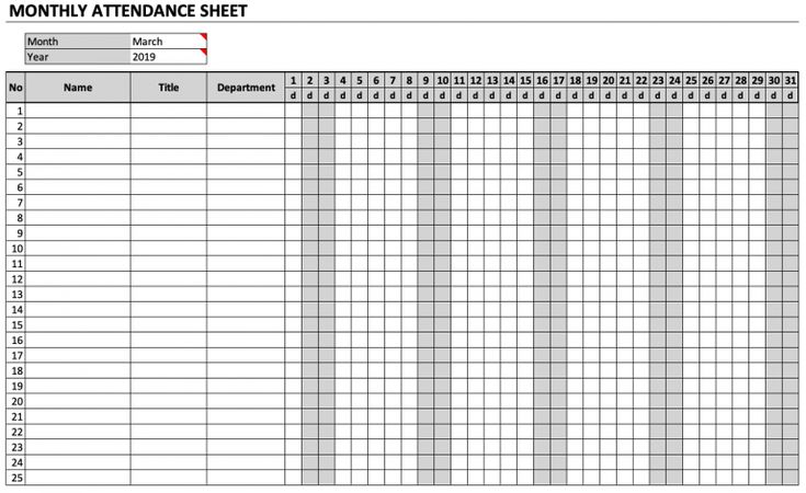 Monthly Attendance Sheet Chart | Attendance sheet, Attendance sheet ...